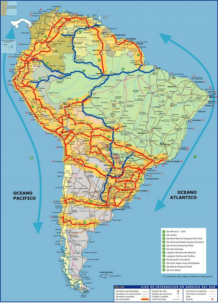 America Del Sur Rios Mapa